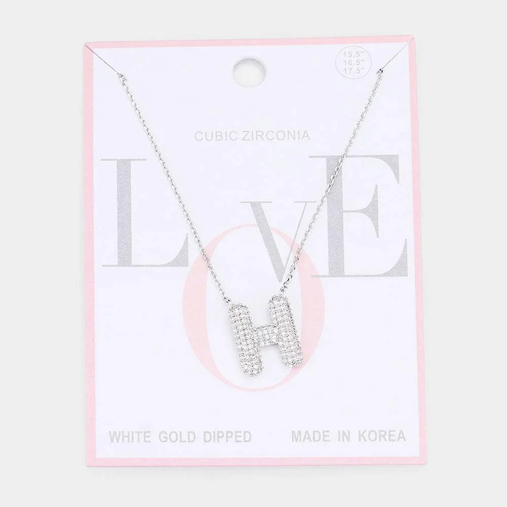 Letter H White Gold Dipped CZ Monogram Pendant Necklace - Jewelry Store by Erik Rayo