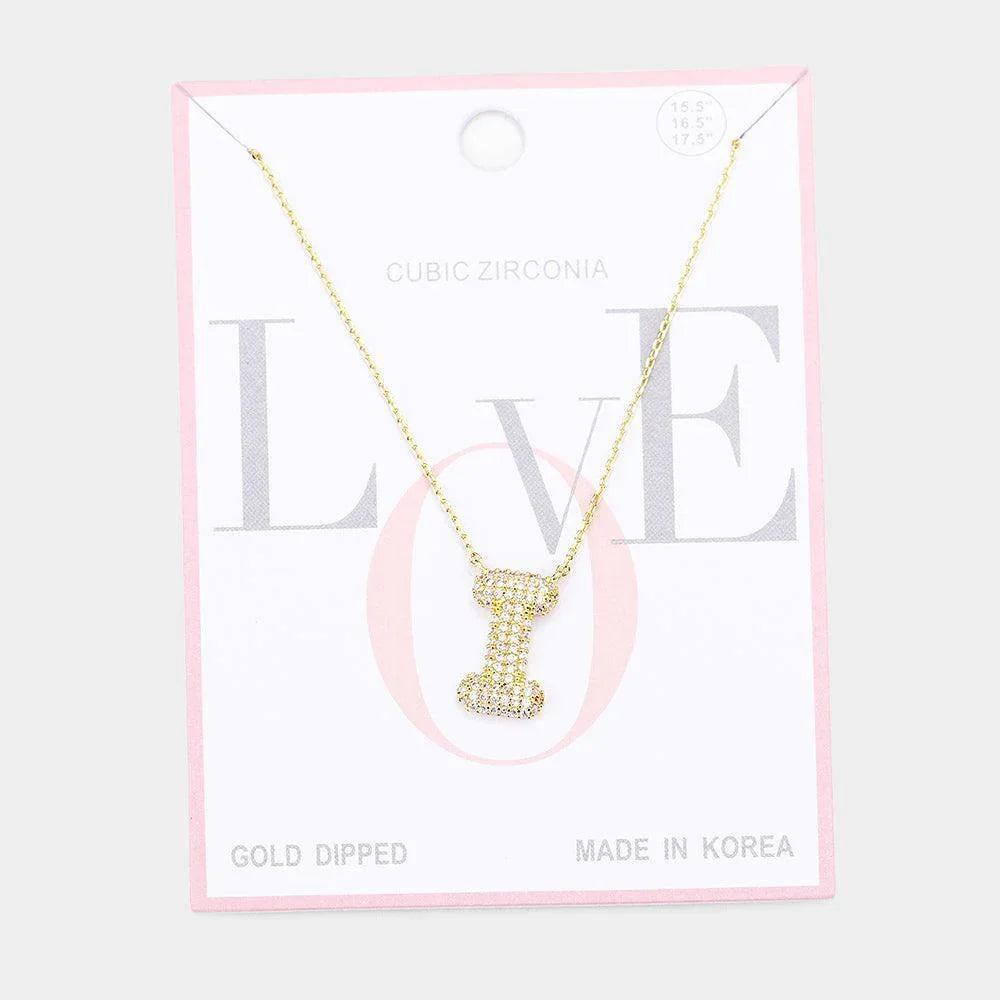Letter I Gold Dipped CZ Monogram Pendant Necklace - Jewelry Store by Erik Rayo