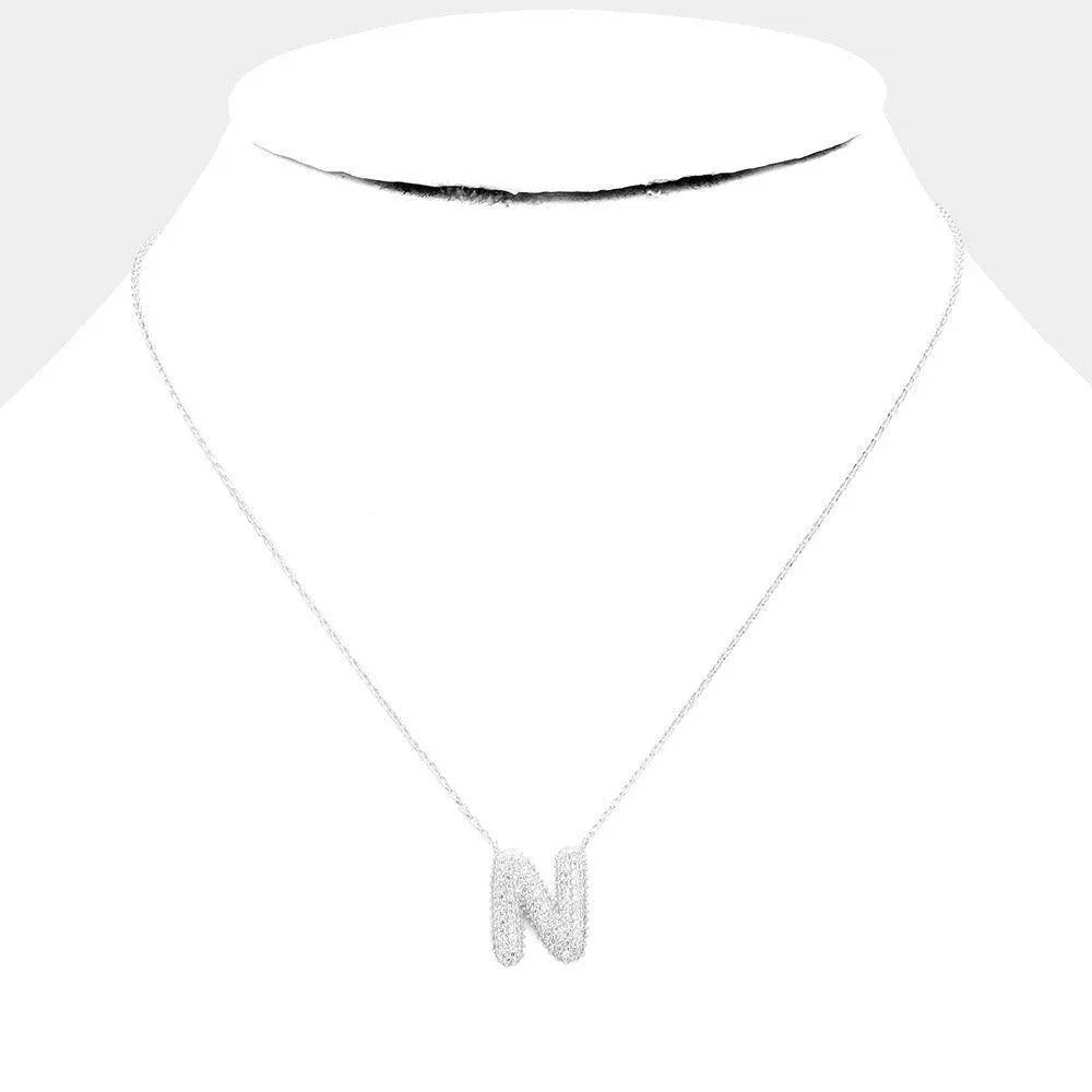 Letter N White Gold Dipped CZ Monogram Pendant Necklace - Jewelry Store by Erik Rayo