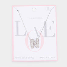 Load image into Gallery viewer, Letter N White Gold Dipped CZ Monogram Pendant Necklace
