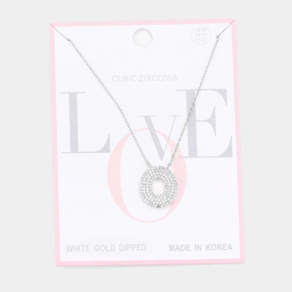 Letter O White Gold Dipped CZ Monogram Pendant Necklace - Jewelry Store by Erik Rayo