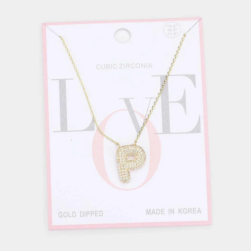 Letter P Gold Dipped CZ Monogram Pendant Necklace - Jewelry Store by Erik Rayo