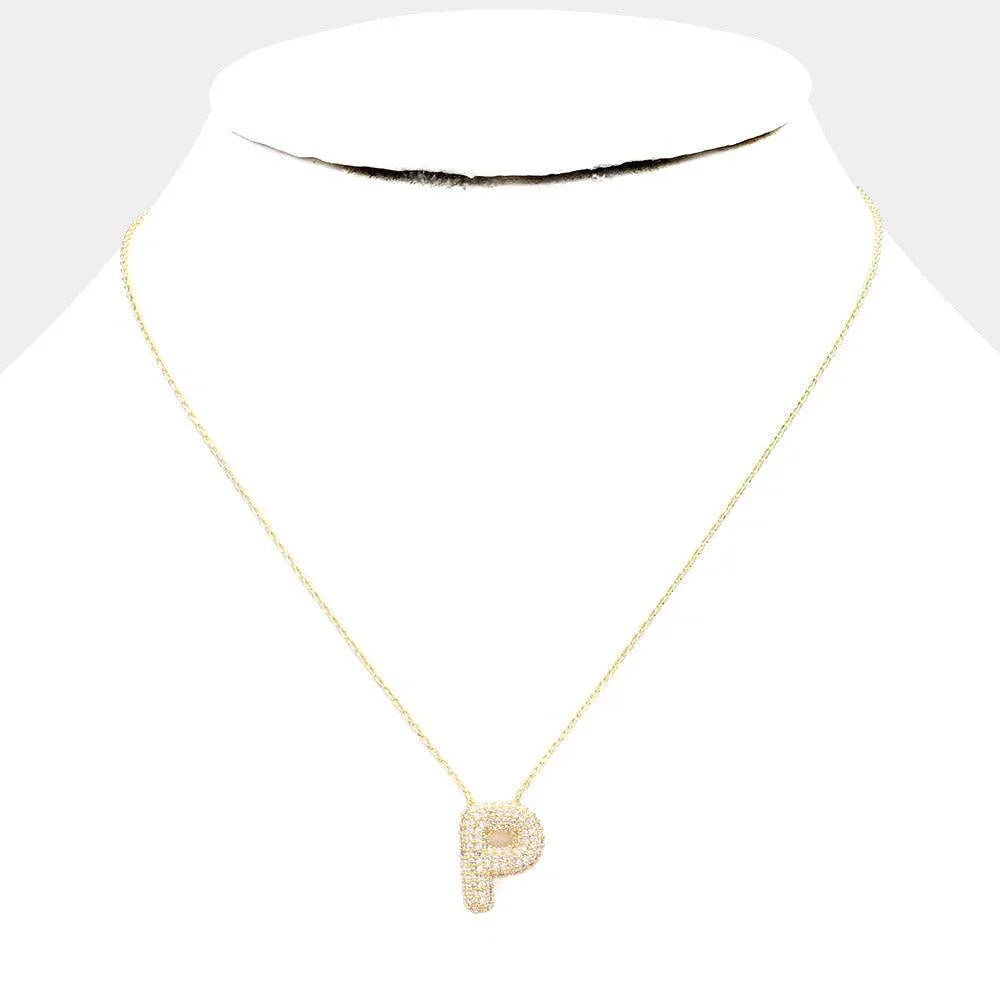 Letter P Gold Dipped CZ Monogram Pendant Necklace - Jewelry Store by Erik Rayo