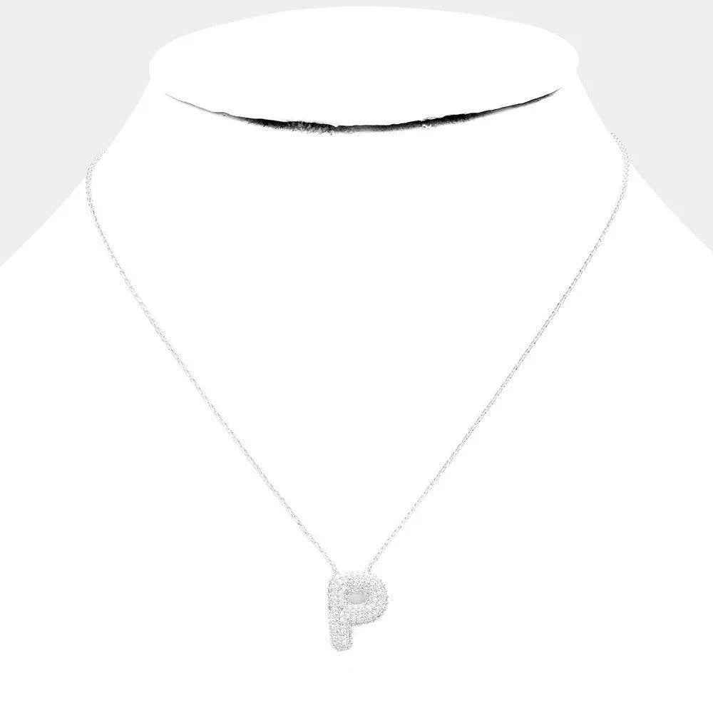 Letter P White Gold Dipped CZ Monogram Pendant Necklace - Jewelry Store by Erik Rayo