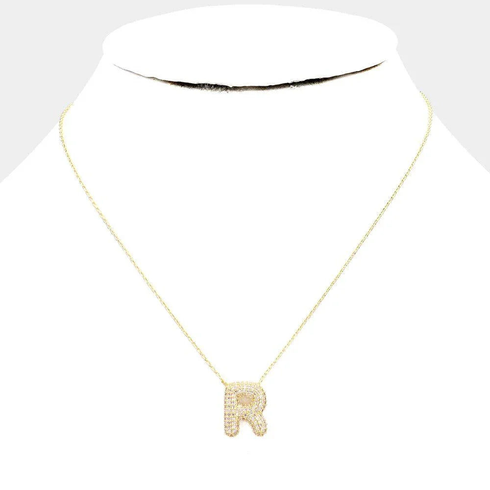 Gold -R- Gold Dipped CZ Monogram Pendant Necklace - Jewelry Store by Erik Rayo