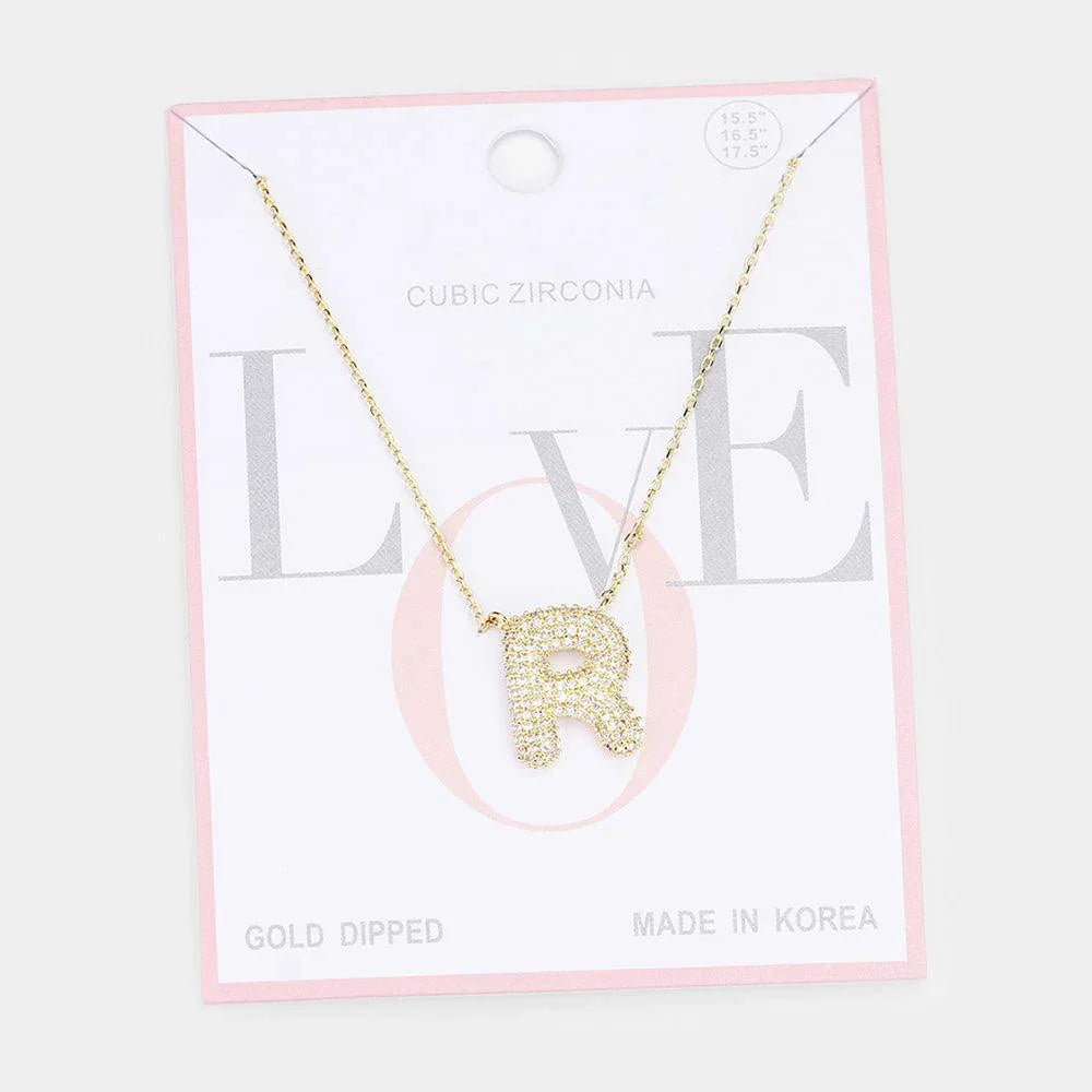 Gold -R- Gold Dipped CZ Monogram Pendant Necklace - Jewelry Store by Erik Rayo