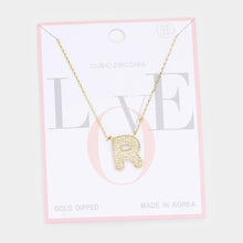 Load image into Gallery viewer, Gold -R- Gold Dipped CZ Monogram Pendant Necklace
