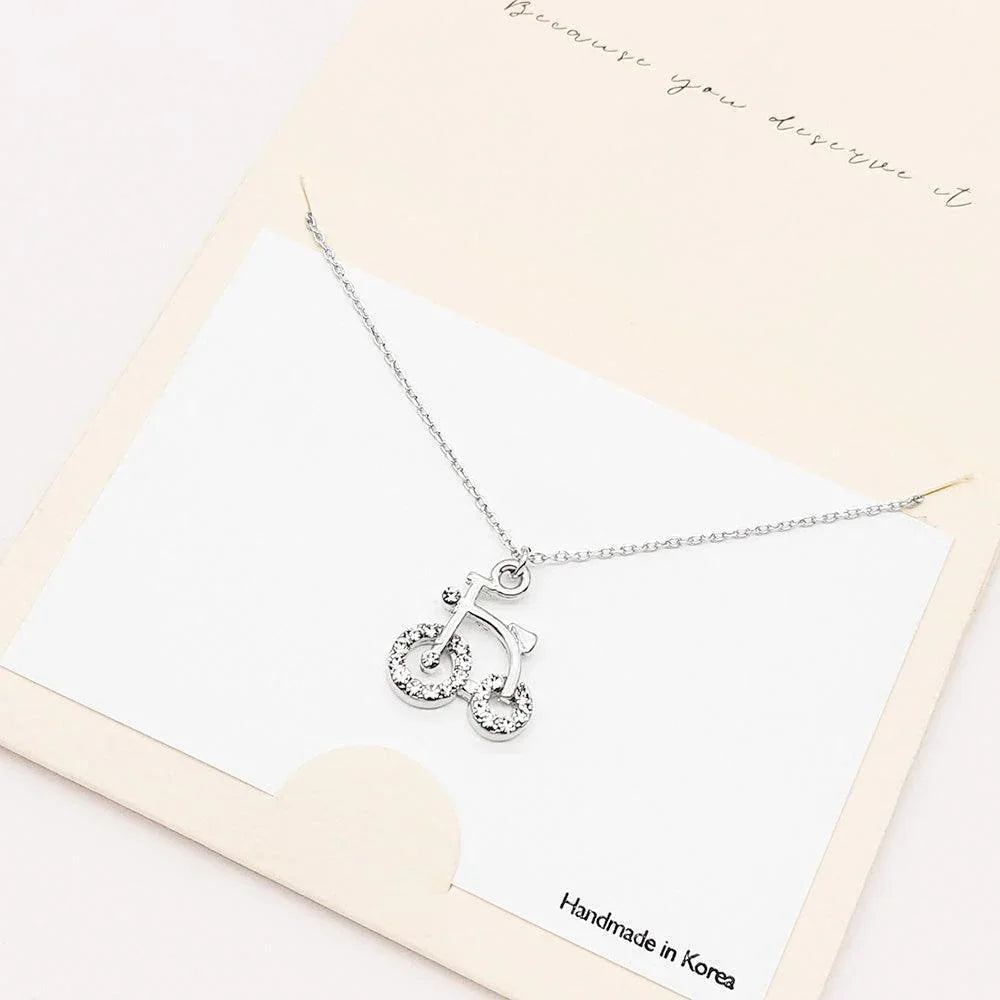 Silver Rhinestone Embellished Bicycle Pendant Necklace - Jewelry Store by Erik Rayo