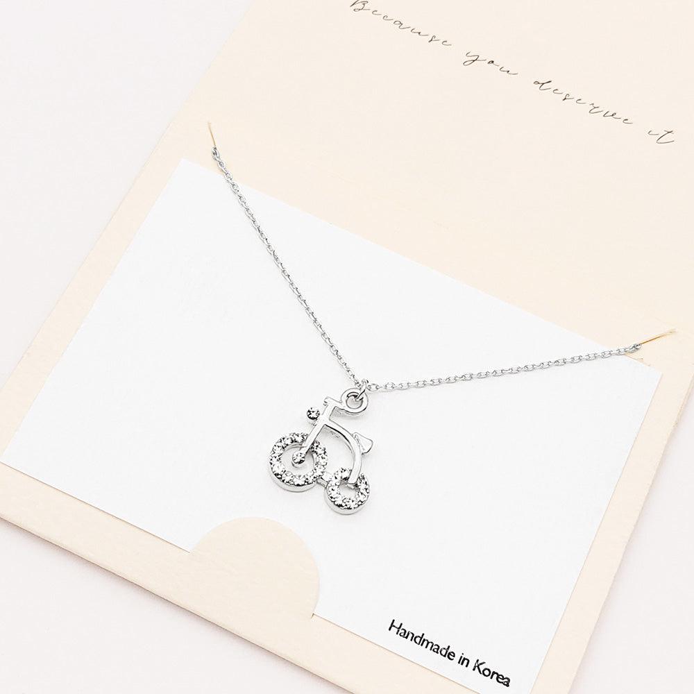 Silver Rhinestone Embellished Bicycle Pendant Necklace