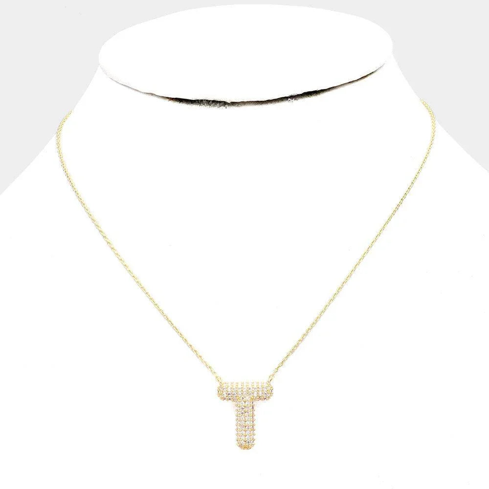 Letter T Gold Dipped CZ Monogram Pendant Necklace - Jewelry Store by Erik Rayo