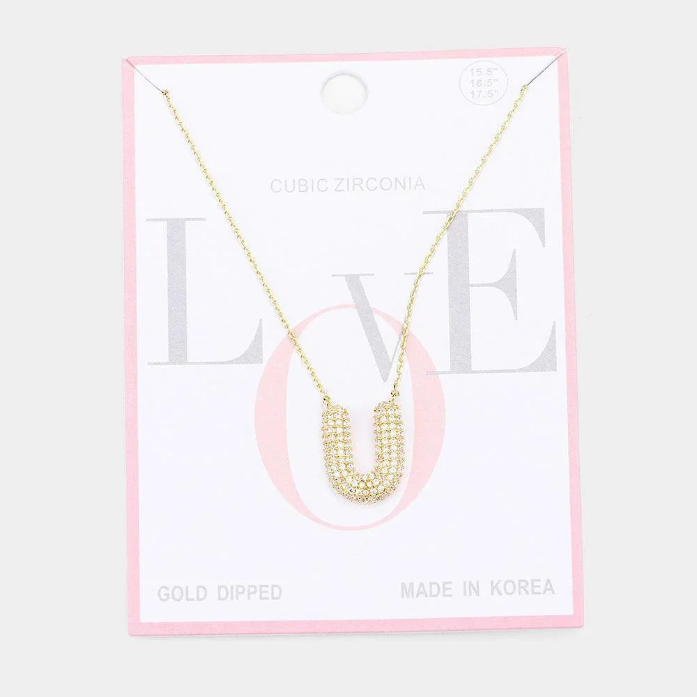 Letter U Gold Dipped CZ Monogram Pendant Necklace - Jewelry Store by Erik Rayo