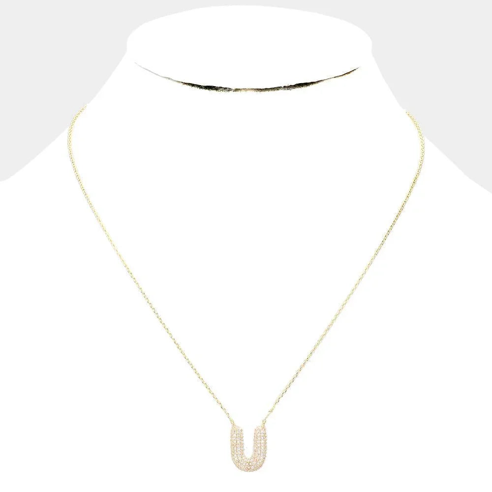 Letter U Gold Dipped CZ Monogram Pendant Necklace - Jewelry Store by Erik Rayo
