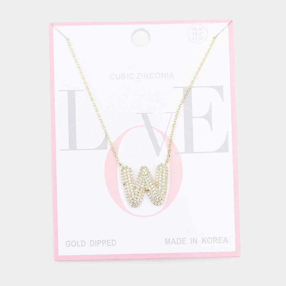 Letter W Gold Dipped CZ Monogram Pendant Necklace - Jewelry Store by Erik Rayo