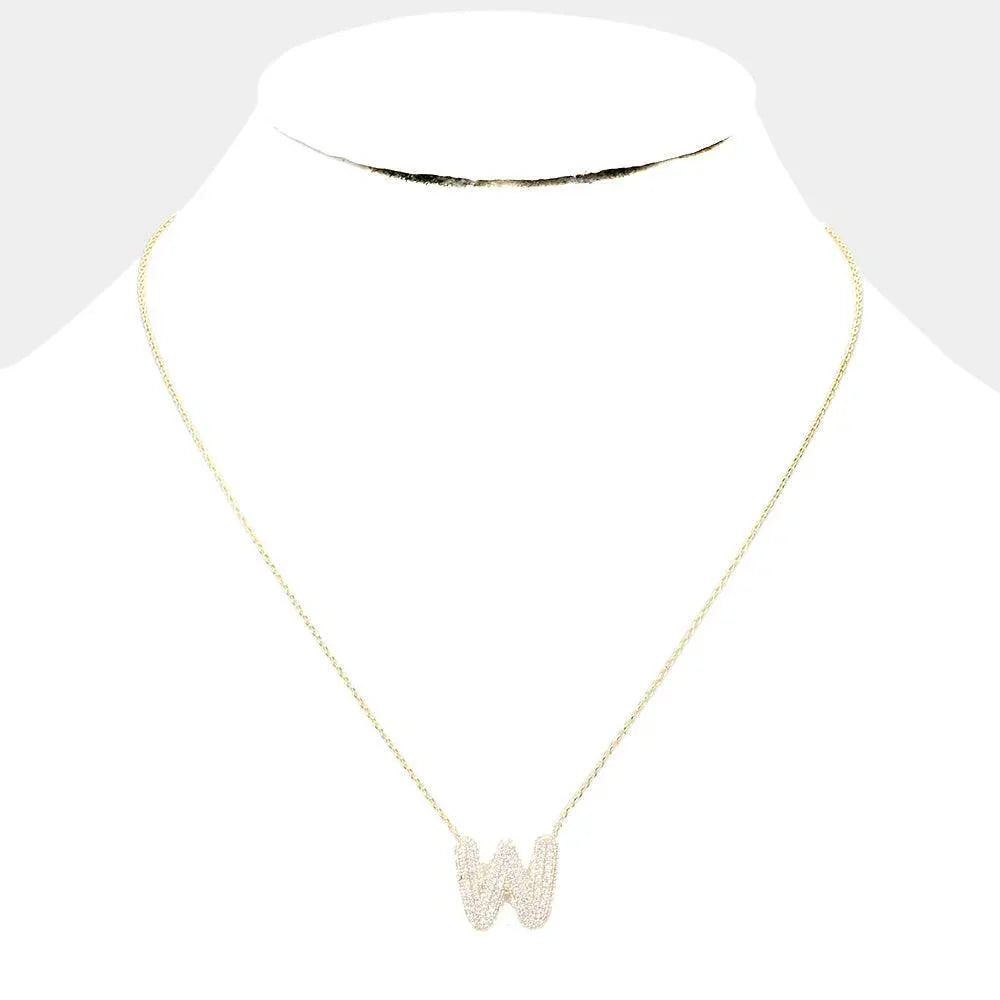 Letter W Gold Dipped CZ Monogram Pendant Necklace - Jewelry Store by Erik Rayo