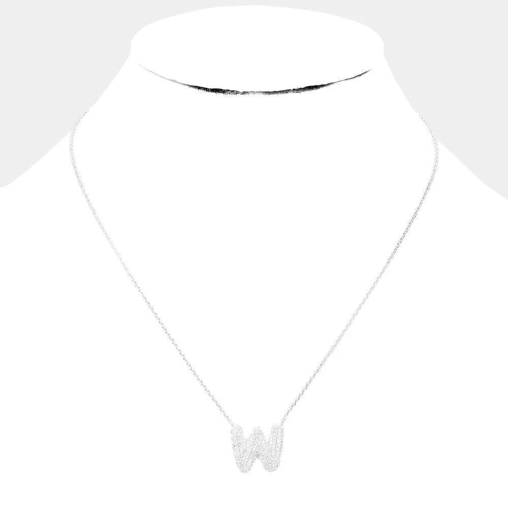 Letter W White Gold Dipped CZ Monogram Pendant Necklace - Jewelry Store by Erik Rayo