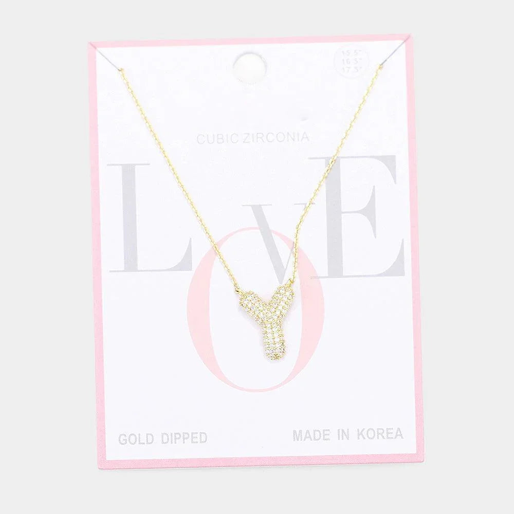 Letter Y Gold Dipped CZ Monogram Pendant Necklace - Jewelry Store by Erik Rayo