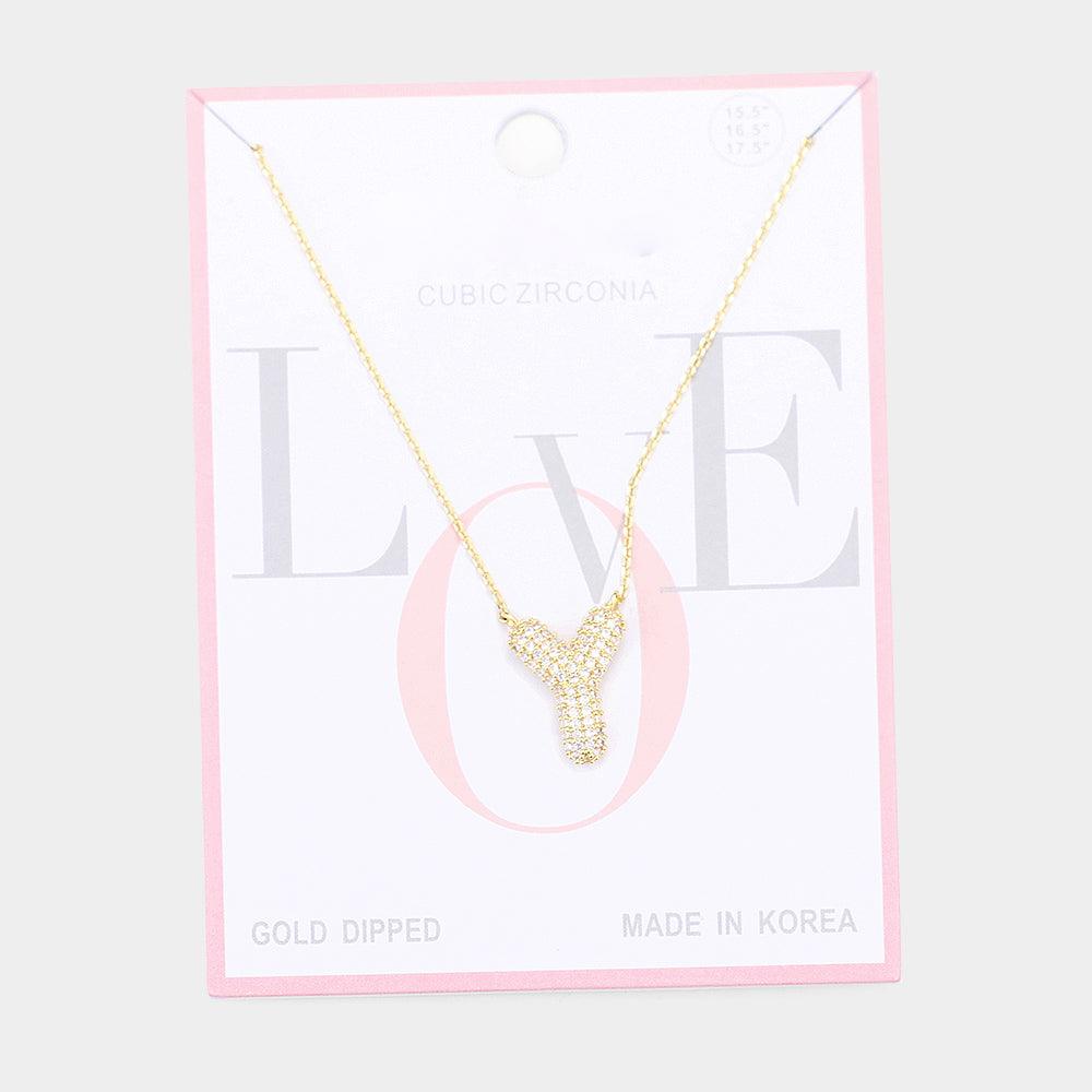 Letter Y Gold Dipped CZ Monogram Pendant Necklace