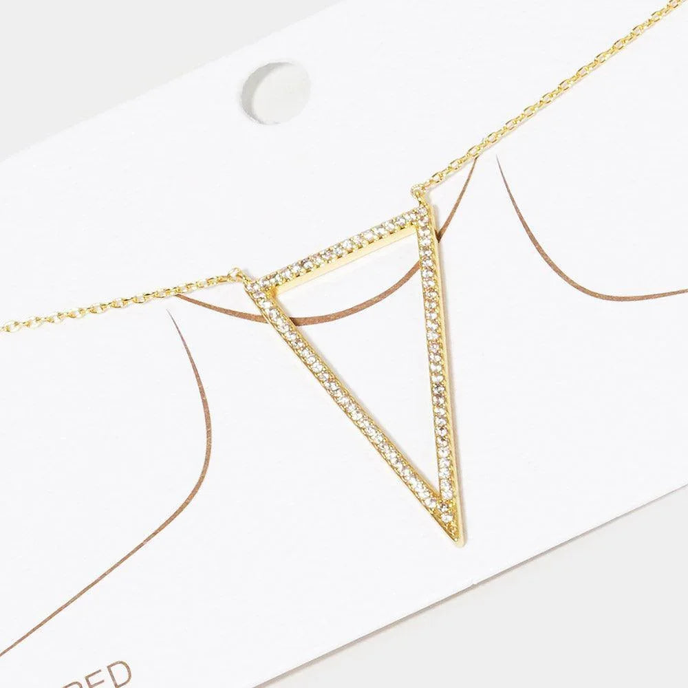 Gold Gold Dipped Rhinestone Embellished Open Metal Triangle Pendant Necklace - Jewelry Store by Erik Rayo