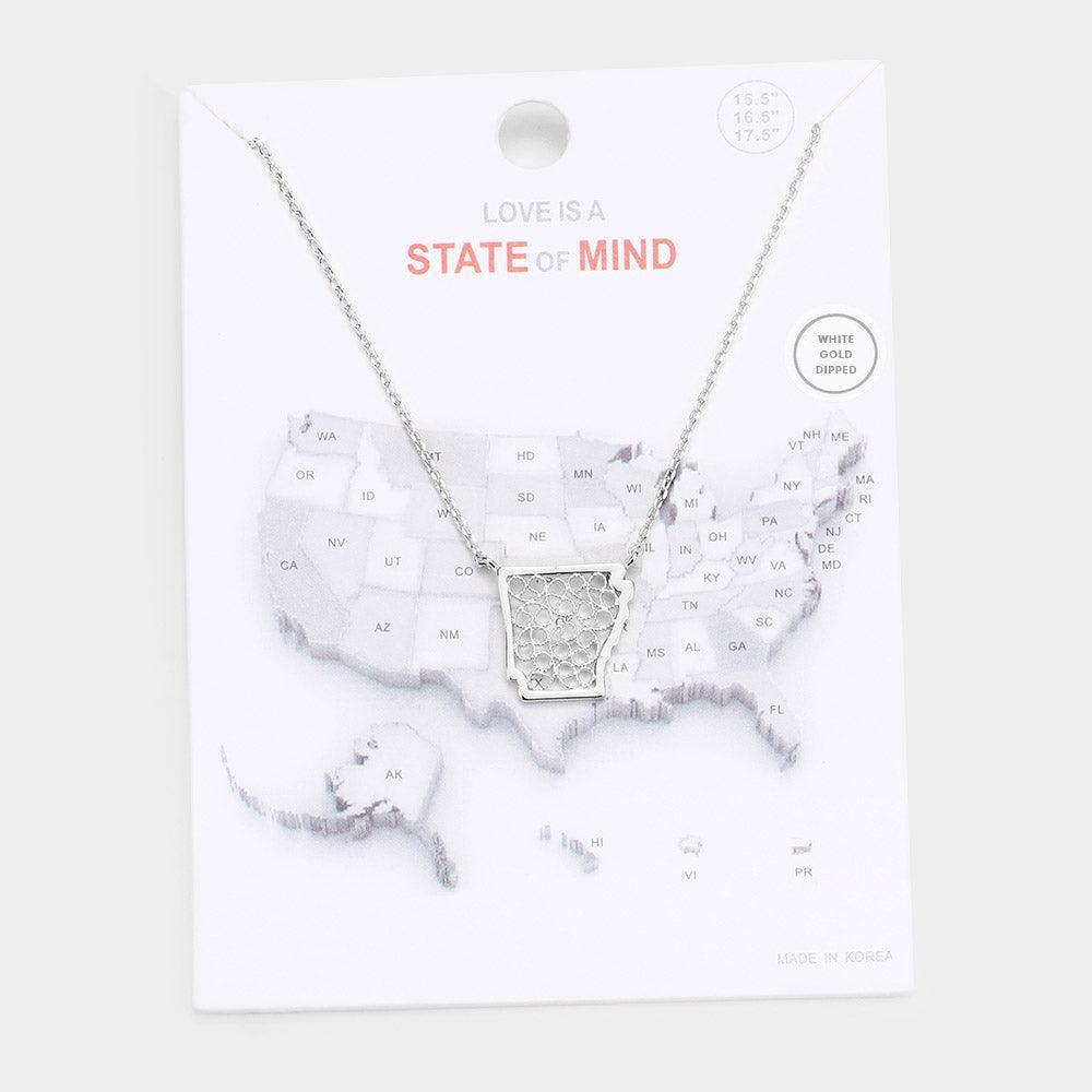 Gold White Gold Dipped Arkansas State Pendant Necklace - Jewelry Store by Erik Rayo
