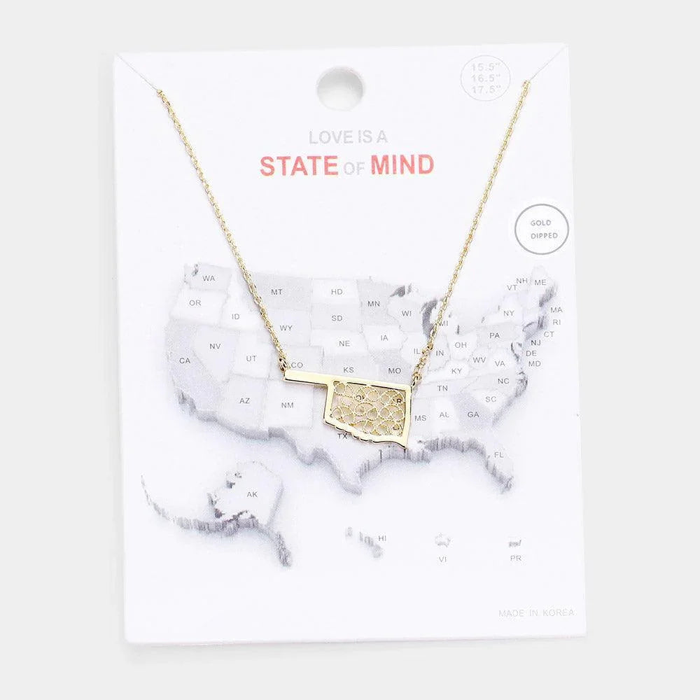Gold Gold Dipped Oklahoma State Pendant Necklace - Jewelry Store by Erik Rayo