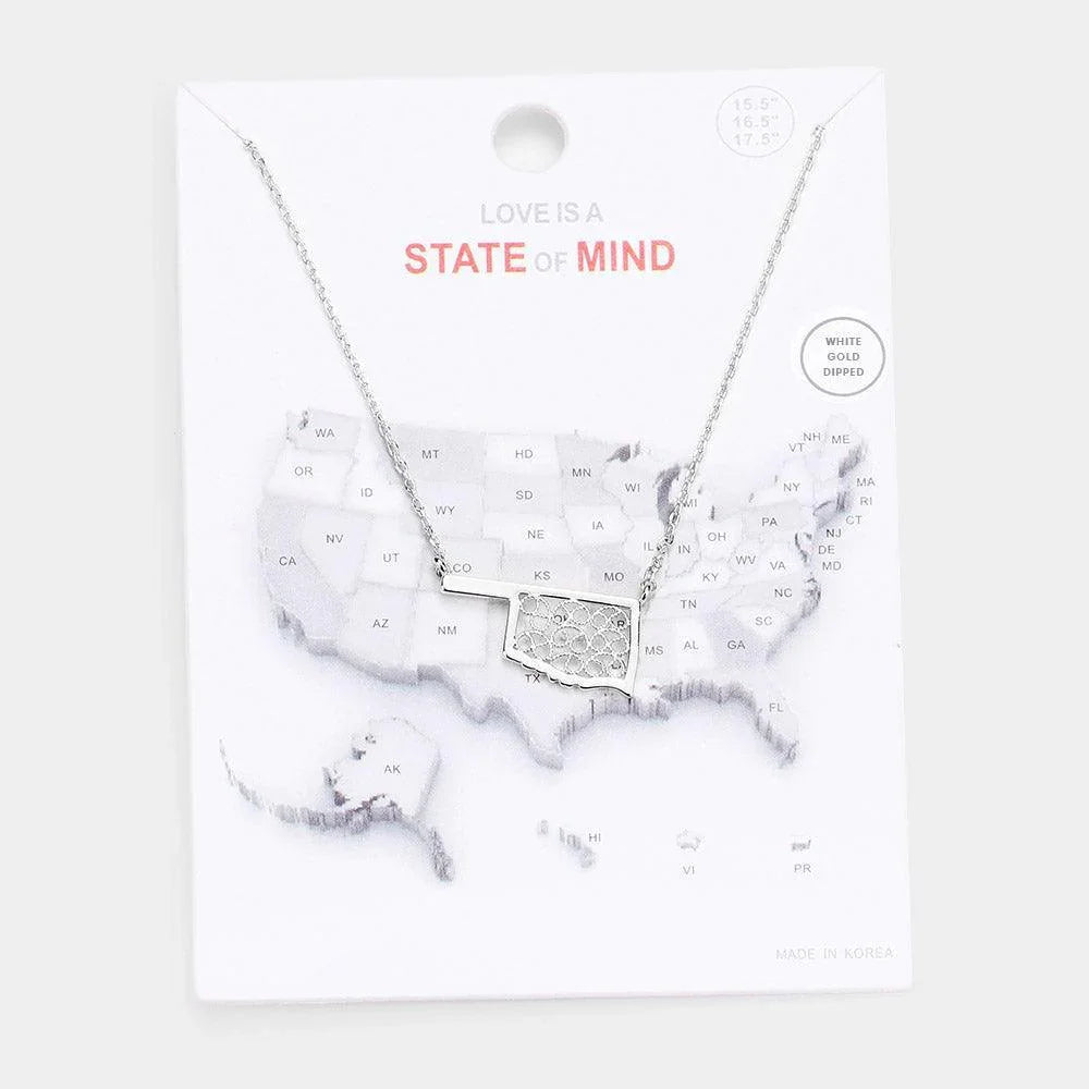 Gold White Gold Dipped Oklahoma State Pendant Necklace - Jewelry Store by Erik Rayo