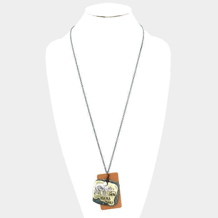 Silver "Mama Bear" Metal Polar Bear Pearl Charm Pendant Necklace - Jewelry Store by Erik Rayo