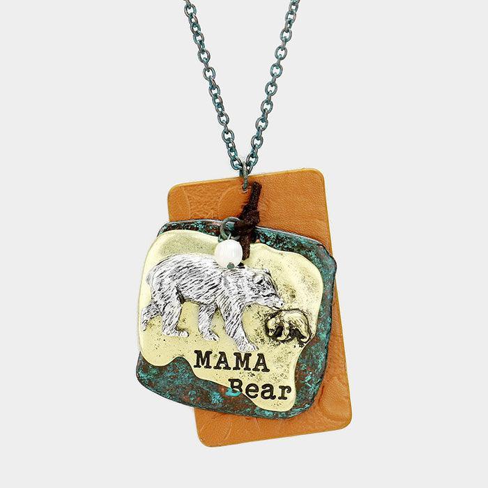 Silver "Mama Bear" Metal Polar Bear Pearl Charm Pendant Necklace - Jewelry Store by Erik Rayo