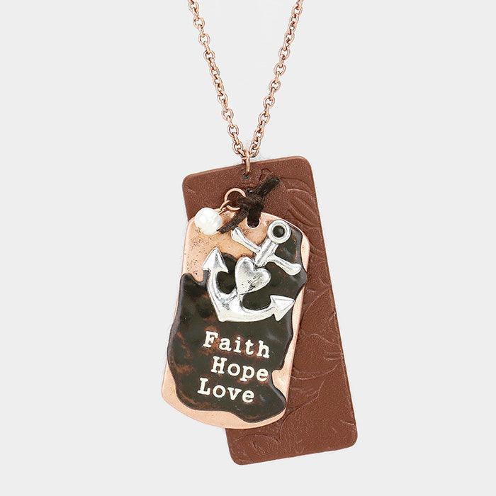 Silver "Faith Hope Love" Metal Anchor Pearl Charm Pendant Necklace - Jewelry Store by Erik Rayo