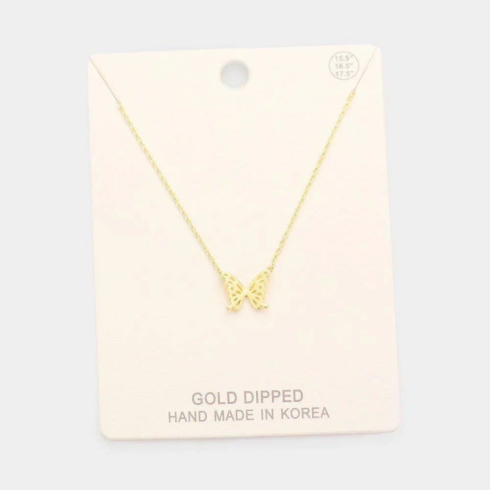 Gold Gold Dipped Metal Butterfly Pendant Necklace - Jewelry Store by Erik Rayo