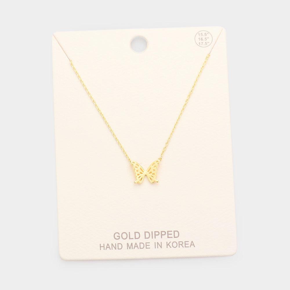 Gold Gold Dipped Metal Butterfly Pendant Necklace