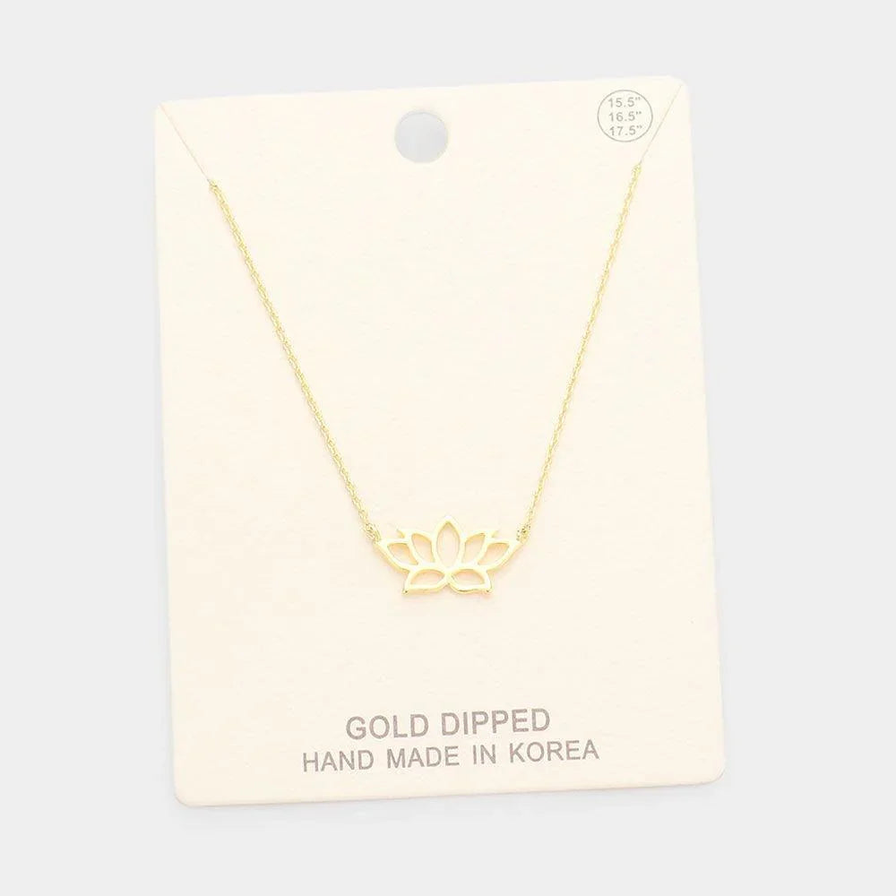 Gold Gold Dipped Metal Lotus Pendant Necklace - Jewelry Store by Erik Rayo