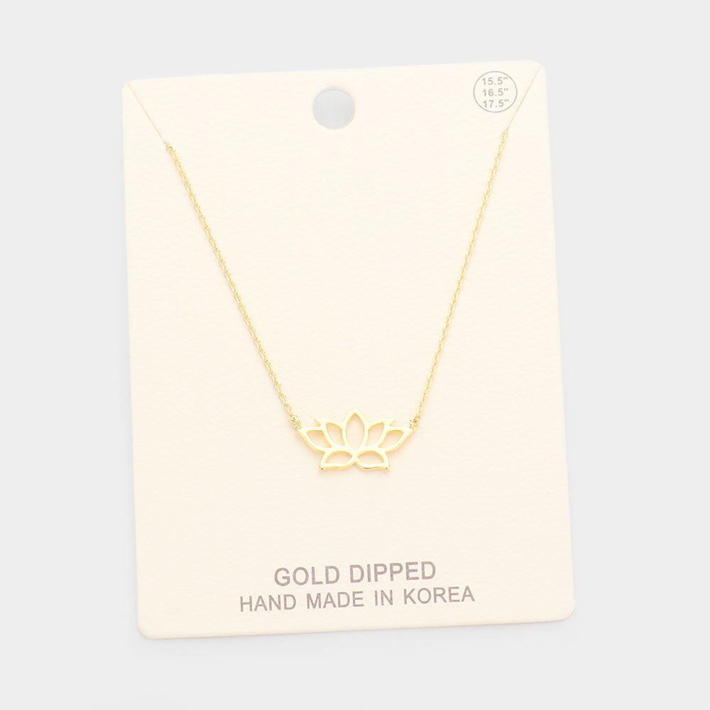 Gold Gold Dipped Metal Lotus Pendant Necklace