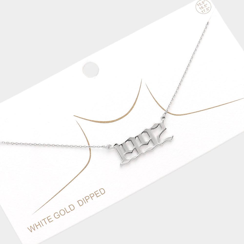 Gold 1992 White Gold Dipped Birth Year Pendant Necklace