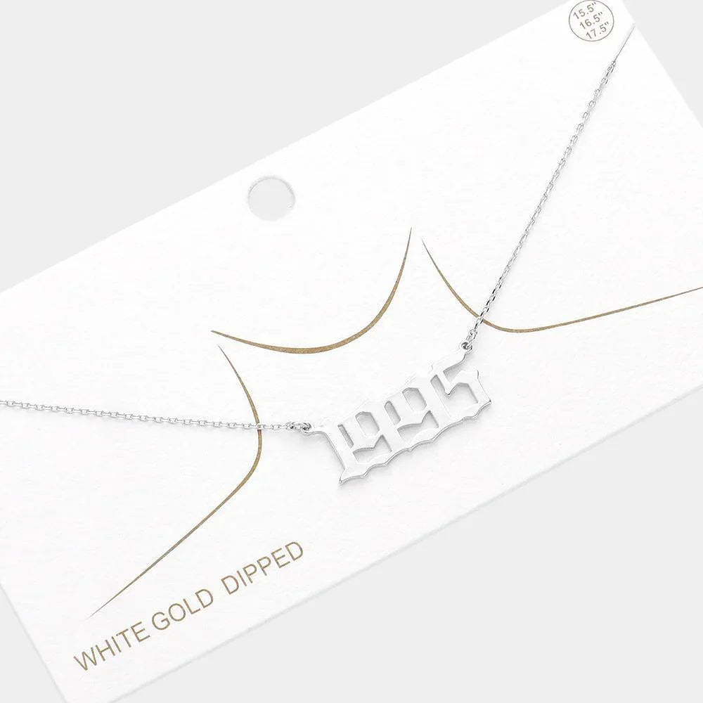 Gold 1995 White Gold Dipped Birth Year Pendant Necklace - Jewelry Store by Erik Rayo