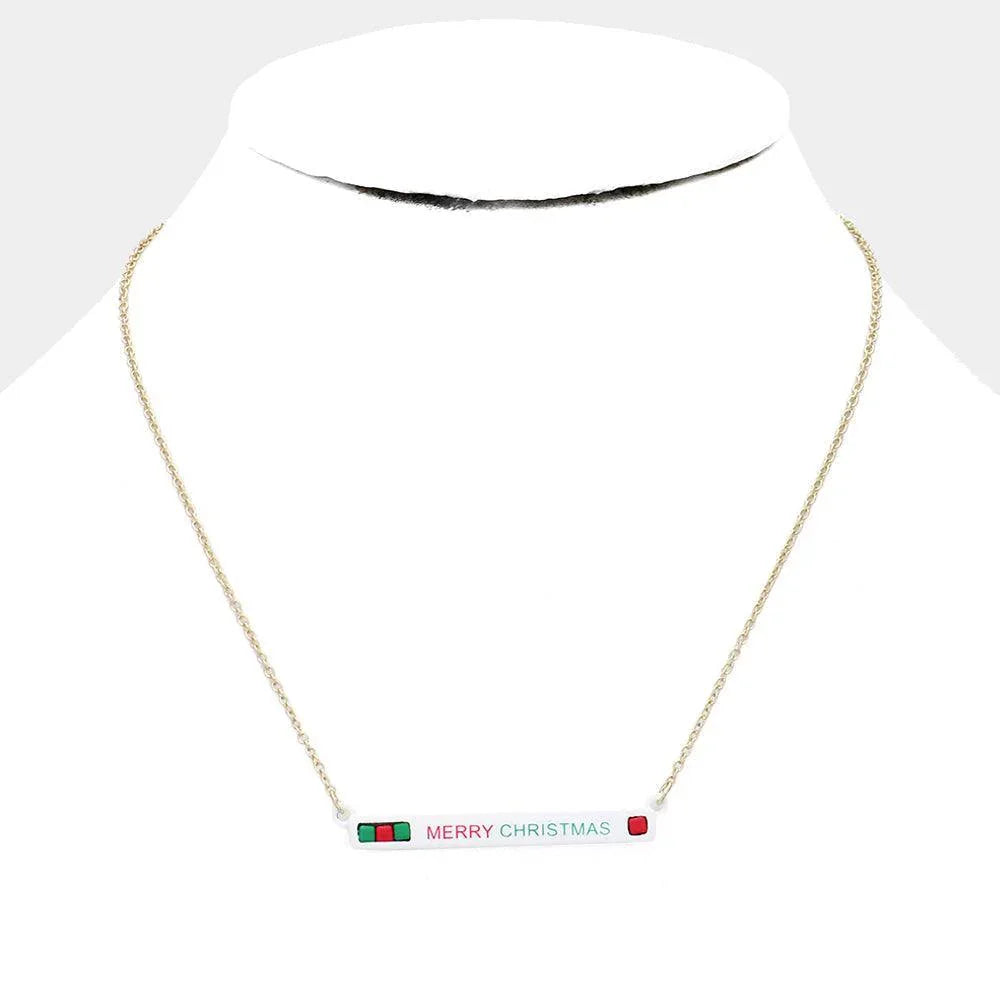 White Merry Christmas Cube Resin Pendant Necklace - Jewelry Store by Erik Rayo