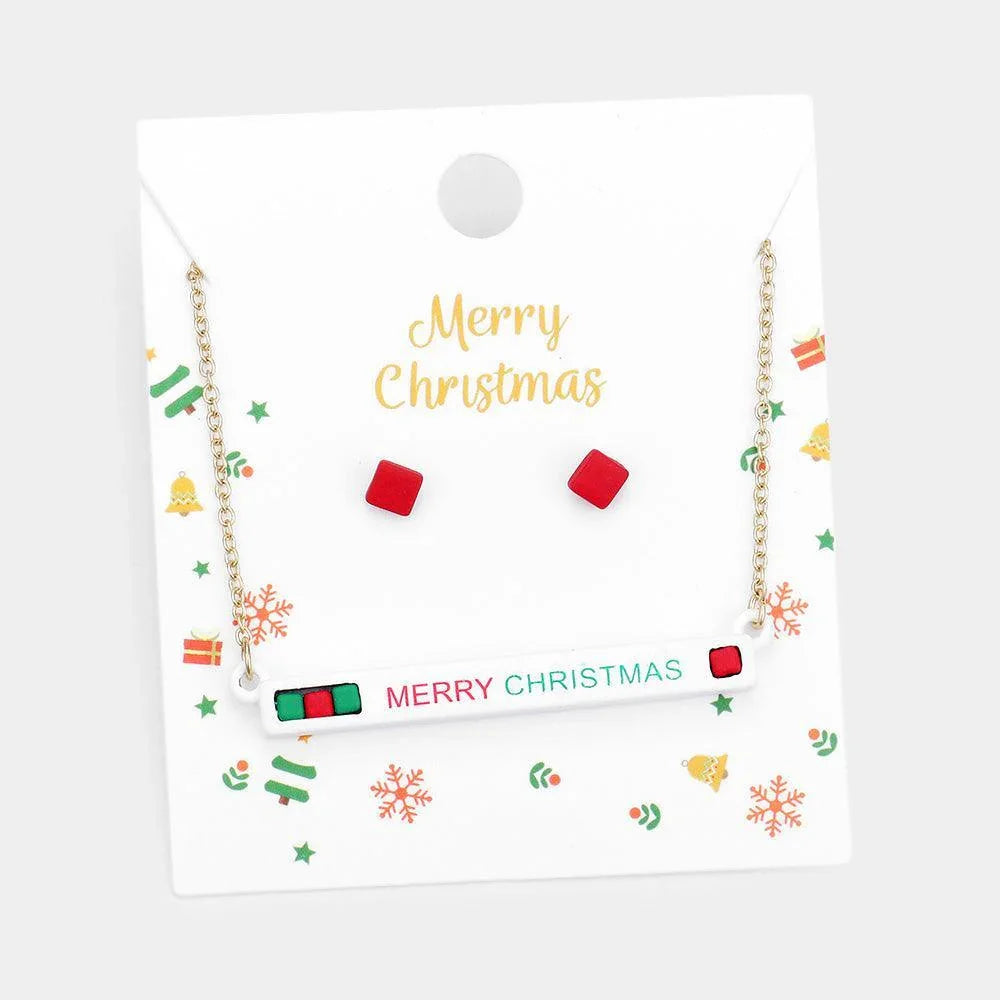 White Merry Christmas Cube Resin Pendant Necklace - Jewelry Store by Erik Rayo
