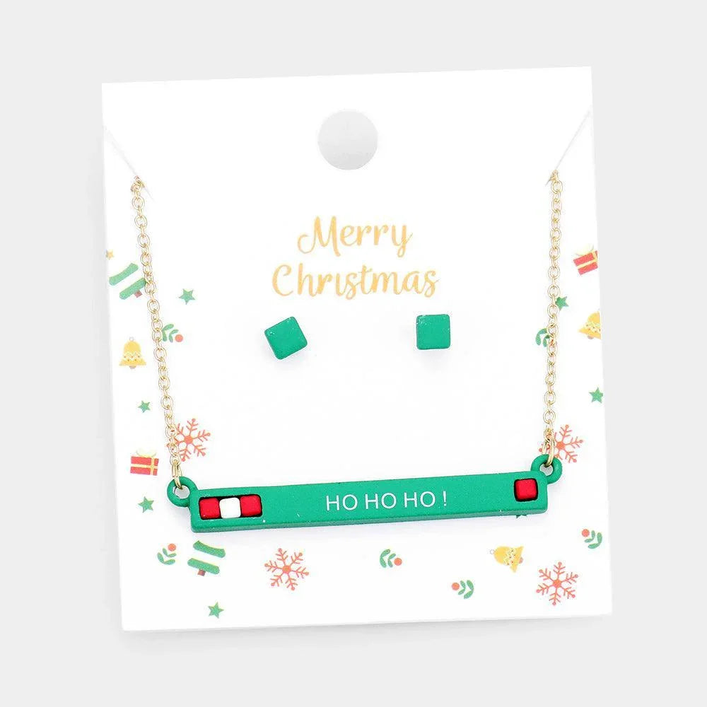 Gold Hohoho Merry Christmas Cube Resin Pendant Necklace - Jewelry Store by Erik Rayo