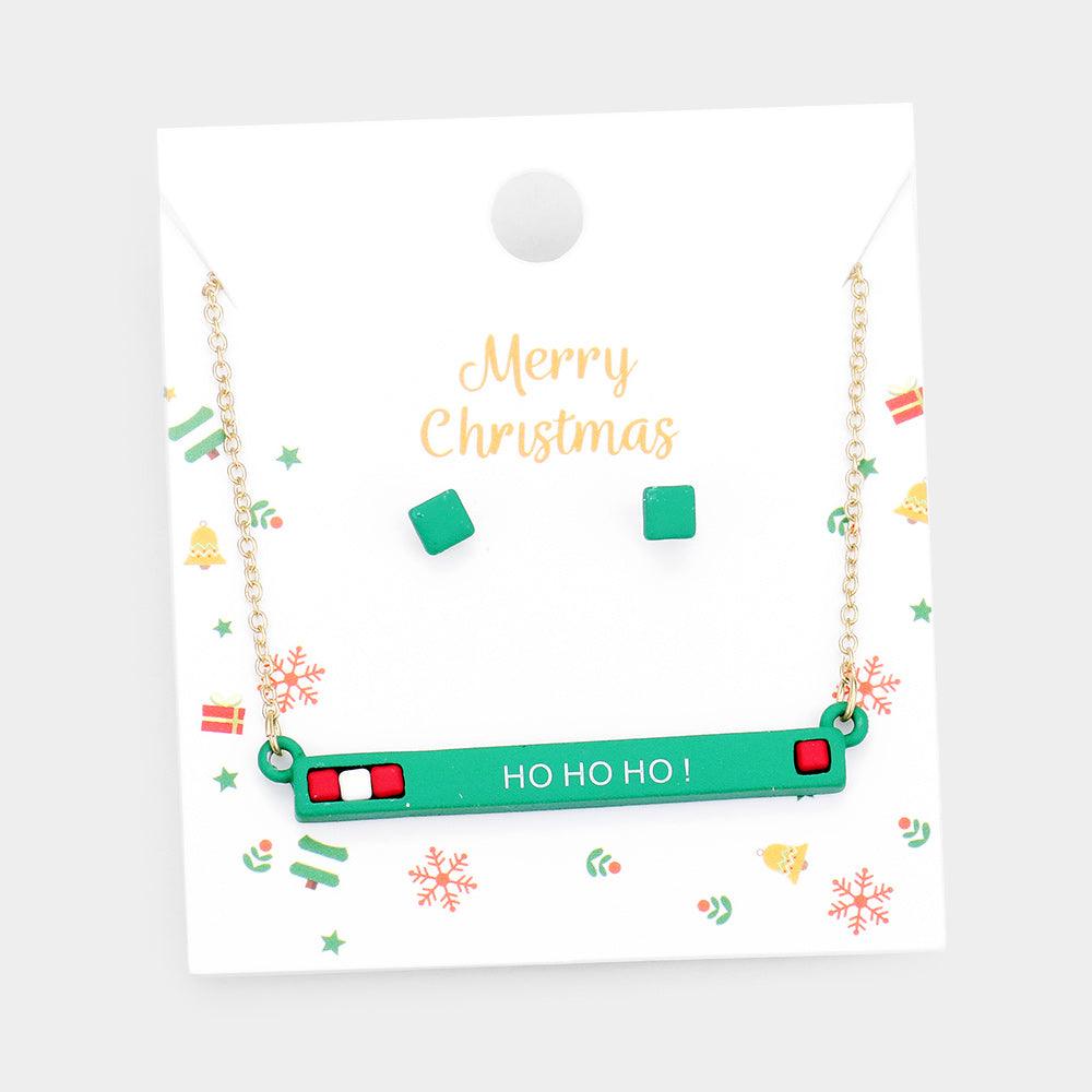 Gold Hohoho Merry Christmas Cube Resin Pendant Necklace