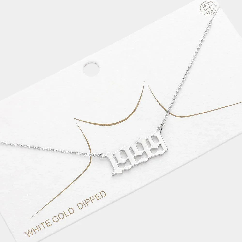 Gold 1999 White Gold Dipped Birth Year Pendant Necklace - Jewelry Store by Erik Rayo