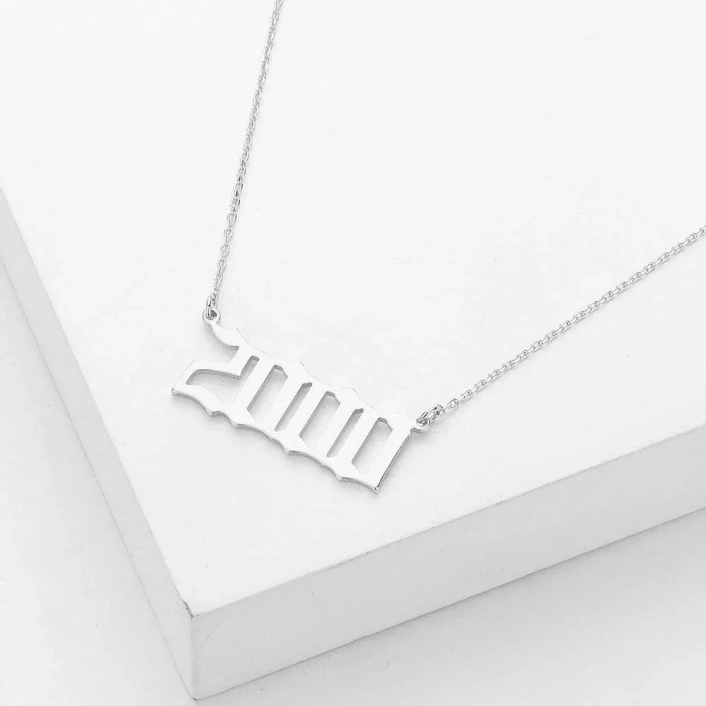 Gold 2000 White Gold Dipped Birth Year Pendant Necklace - Jewelry Store by Erik Rayo