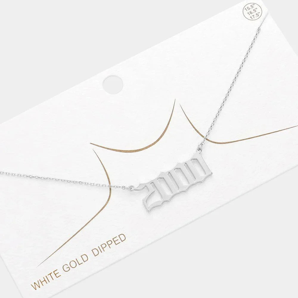 Gold 2000 White Gold Dipped Birth Year Pendant Necklace - Jewelry Store by Erik Rayo