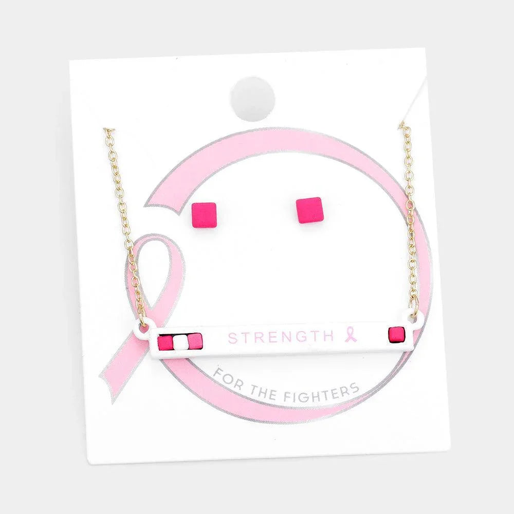 Pink Pink Ribbon Strength Cube Resin Pendant Necklace - Jewelry Store by Erik Rayo