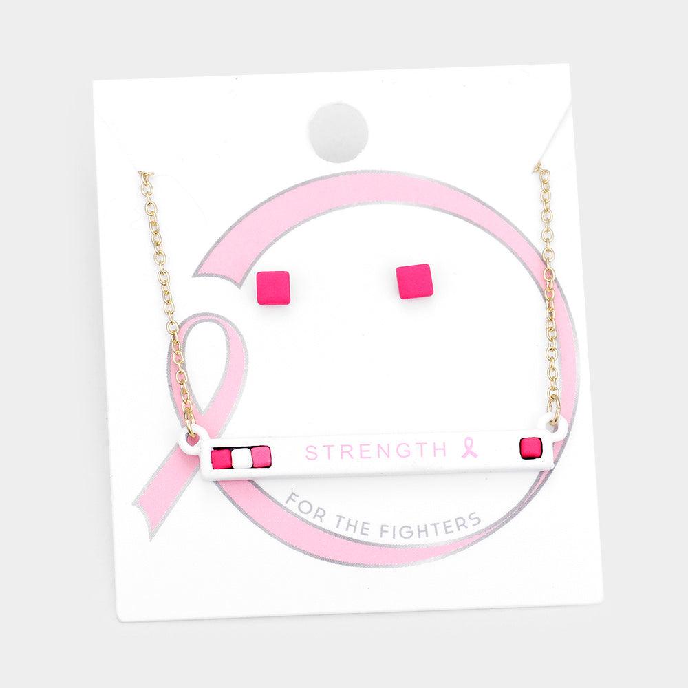 Pink Pink Ribbon Strength Cube Resin Pendant Necklace