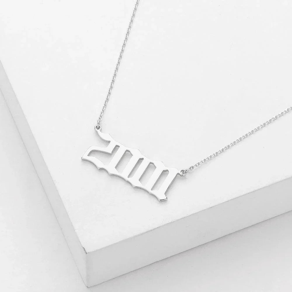 Gold 2001 White Gold Dipped Birth Year Pendant Necklace - Jewelry Store by Erik Rayo