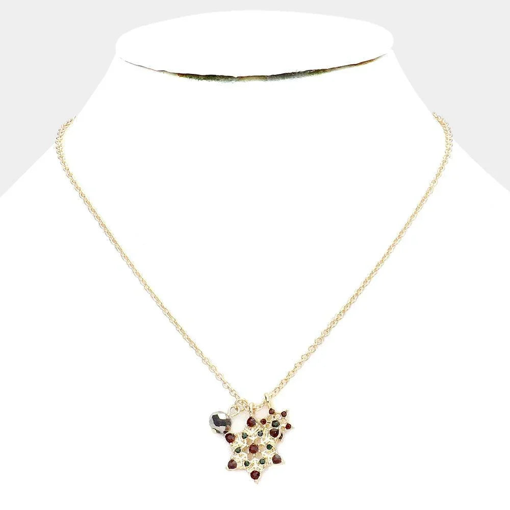 Gold Stone Embellished Snowflake Pendant Necklace - Jewelry Store by Erik Rayo