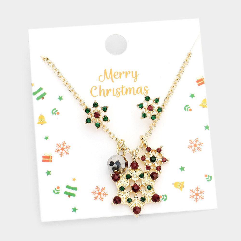 Gold Stone Embellished Snowflake Pendant Necklace - Jewelry Store by Erik Rayo