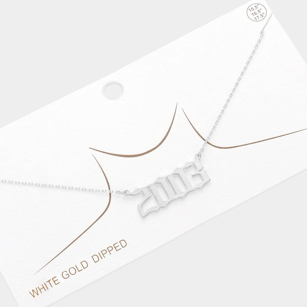 Gold 2003 White Gold Dipped Birth Year Pendant Necklace