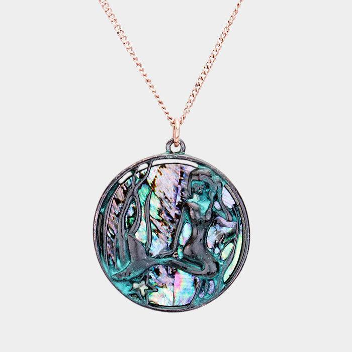 Mermaid Abalone Round Pendant Necklace - Jewelry Store by Erik Rayo