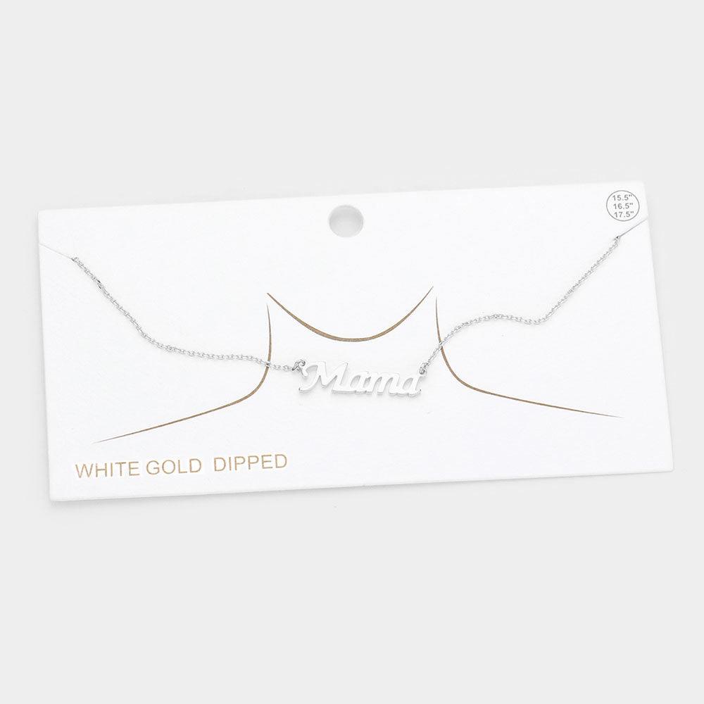 Gold White Gold Dipped Mama Metal Message Pendant Necklace