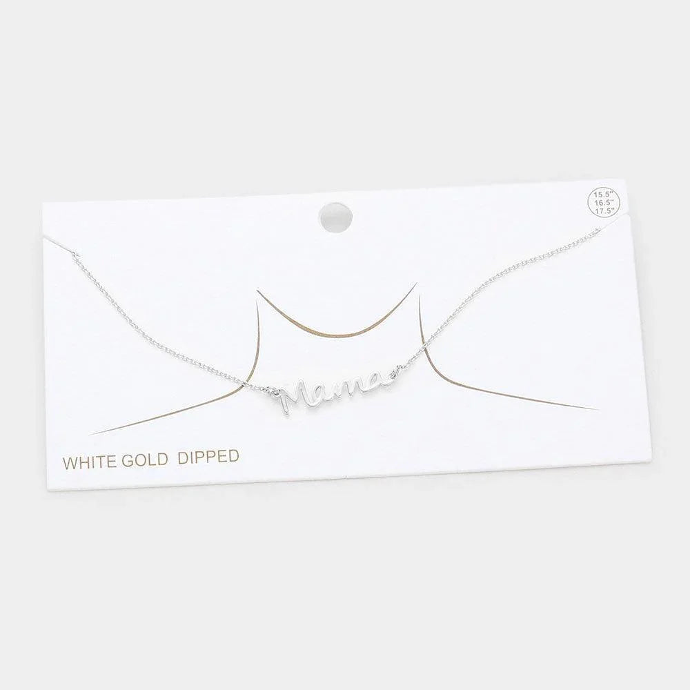 Gold MAMA White Gold Dipped Metal Message Pendant Necklace - Jewelry Store by Erik Rayo